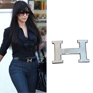 HERMES Silver H 32mm Belt Buckle (Gris Moyen) brushed finish (excellent)